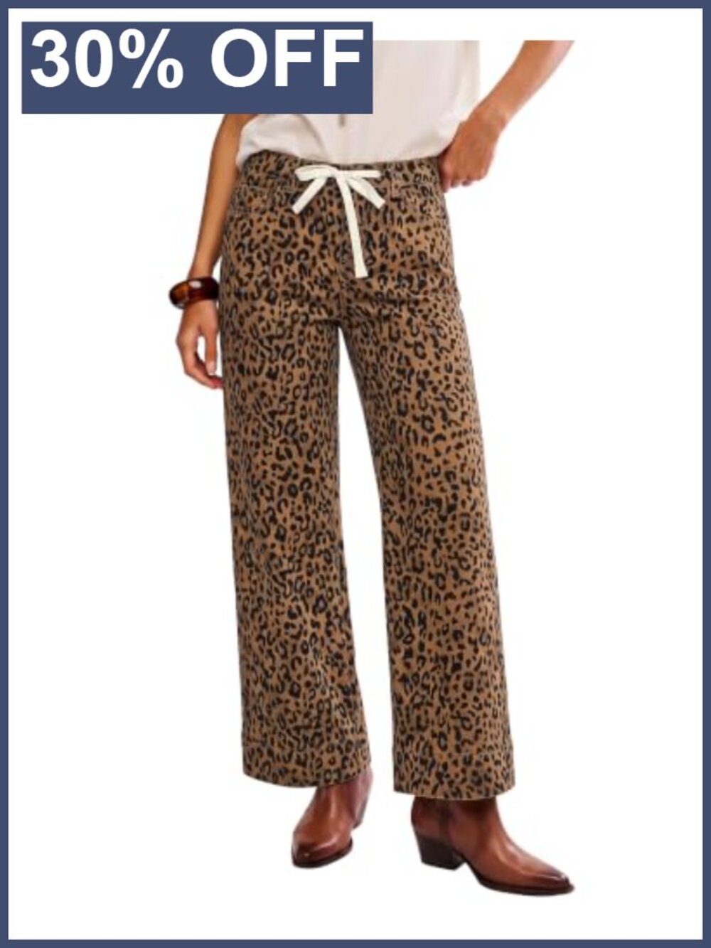 High Waisted Wide Leg Crop Jeans Stretch Denim Animal Print Pants